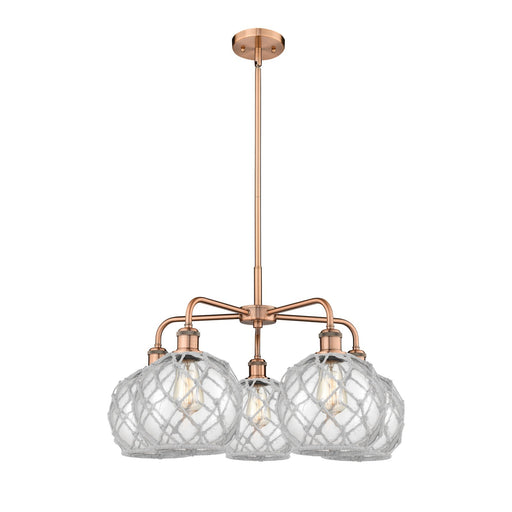 Innovations Farmhouse Rope 27in 5-Light Chandelier | Industrial Antique Copper and Clear Glass with White Rope Shade | Dining | Model 516-5CR-AC-G122-8RW