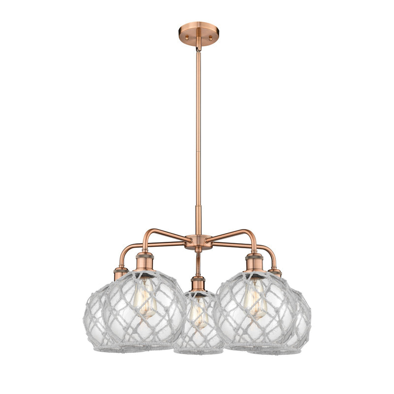 Innovations Farmhouse Rope 27in 5-Light Chandelier | Industrial Antique Copper and Clear Glass with White Rope Shade | Dining | Model 516-5CR-AC-G122-8RW