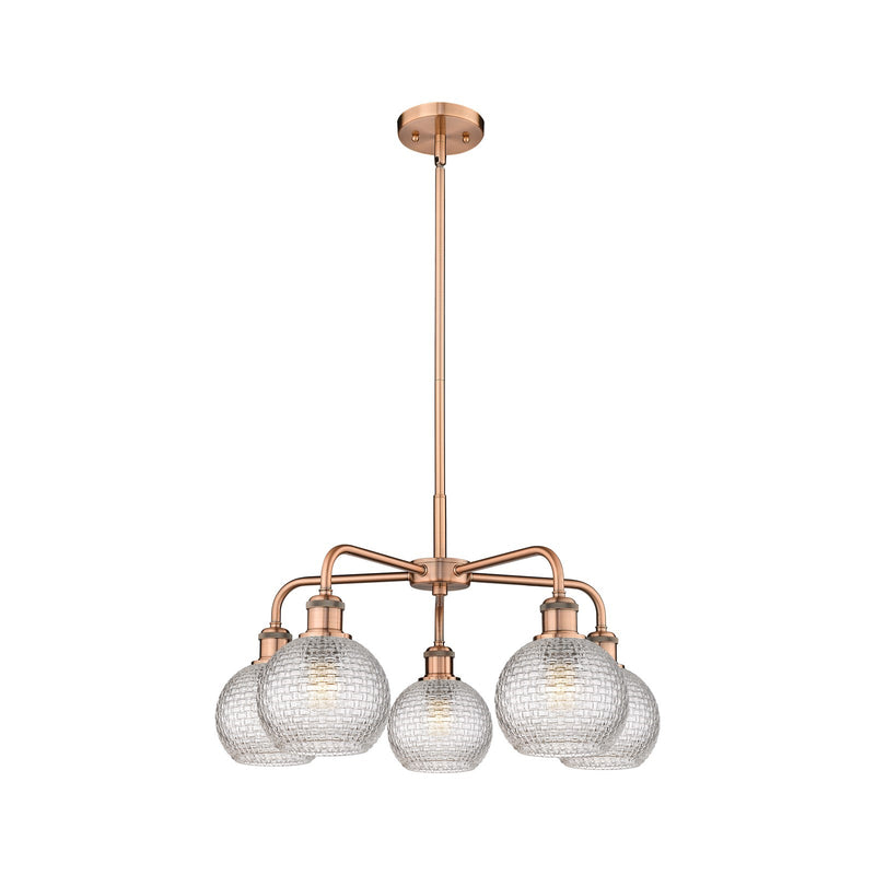 Innovations Athens 24in 5-Light Chandelier | Modern Farmhouse Antique Copper and Clear Basket Weave Glass | Dining Room & | Model 516-5CR-AC-G122C-6CL