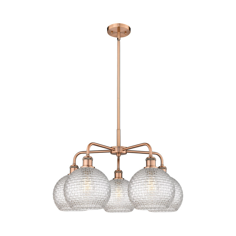 Innovations Athens 26in 5-Light Chandelier | Modern Farmhouse Antique Copper Steel and Clear Basket Weave Glass | Dining Room | Model 516-5CR-AC-G122C-8CL