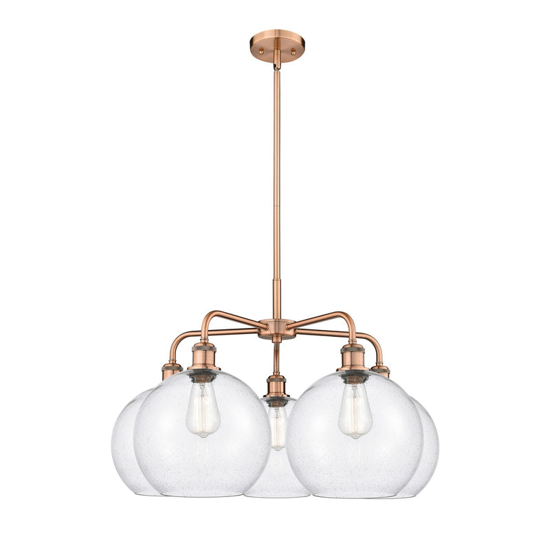 Innovations Athens 28in 5-Light Chandelier | Industrial Antique Copper Steel and Seedy Glass | Dining Room & Living Room | 28 x | Model 516-5CR-AC-G124-10