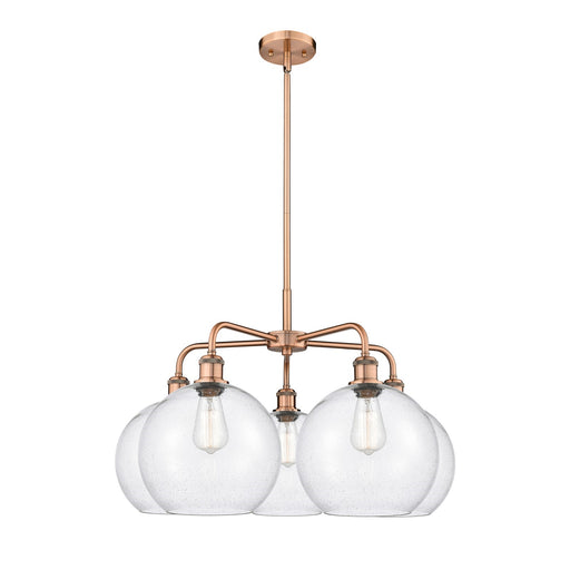 Innovations Athens 28in 5-Light Chandelier | Industrial Antique Copper Steel and Seedy Glass | Dining Room & Living Room | 28 x | Model 516-5CR-AC-G124-10