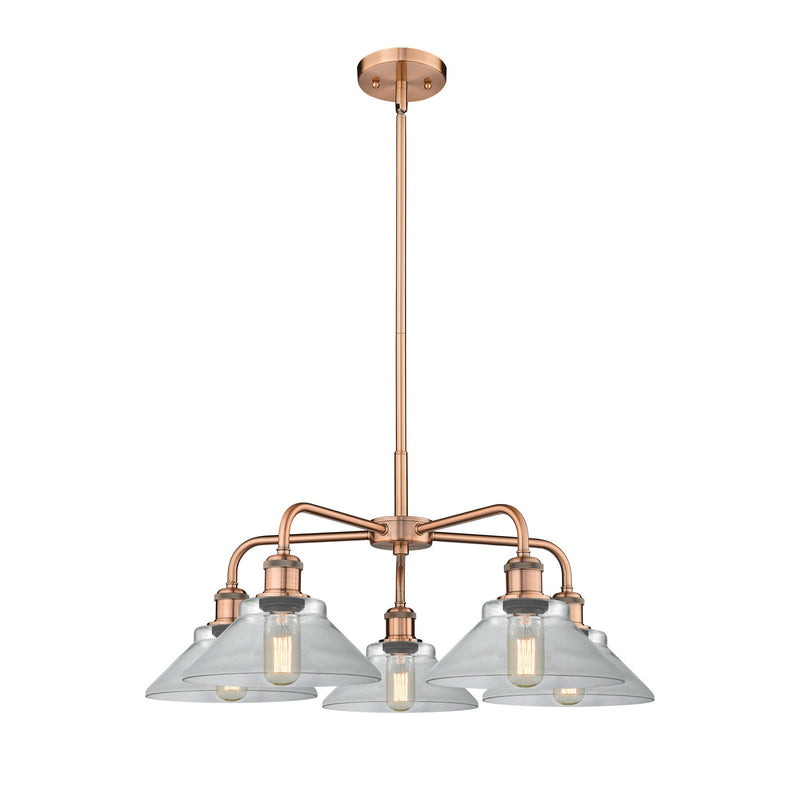 Innovations Orwell 26in 5-Light Chandelier | Industrial Antique Copper Steel and Clear Glass | Damp-Rated Dining Room & Living | Model 516-5CR-AC-G132
