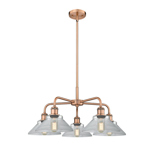 Innovations Orwell 26in 5-Light Chandelier | Industrial Antique Copper Steel and Clear Glass | Damp-Rated Dining Room & Living | Model 516-5CR-AC-G132