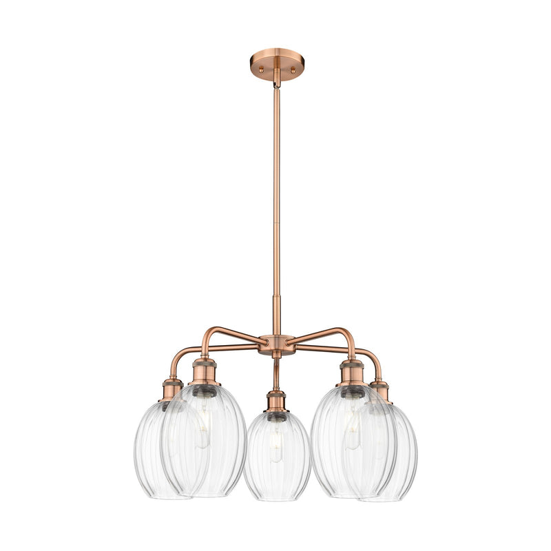 Innovations Preston Bulb 25in 5-Light Chandelier | Industrial Antique Copper and Clear Glass | Dining Room & Living Room | Model 516-5CR-AC-G459-6CL