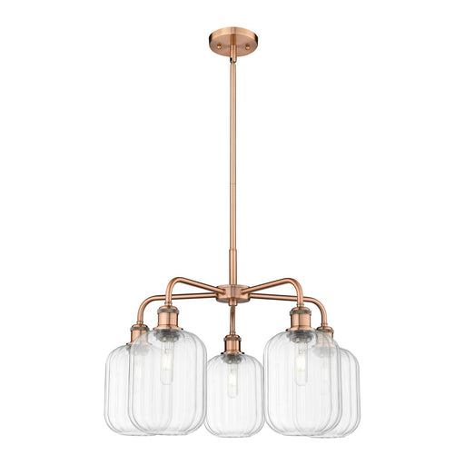Innovations Preston Cylinder 25in 5-Light Chandelier | Industrial Antique Copper Steel and Clear Glass | Dining Room & Living | Model 516-5CR-AC-G460-7CL