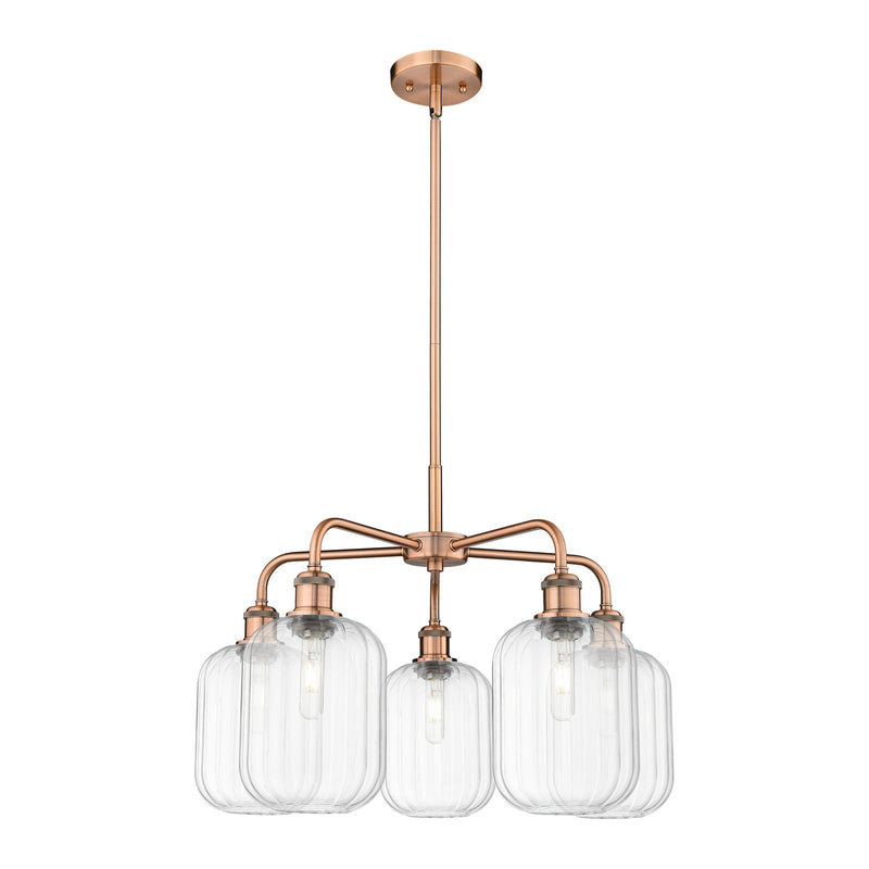 Innovations Preston Cylinder 25in 5-Light Chandelier | Industrial Antique Copper Steel and Clear Glass | Dining Room & Living | Model 516-5CR-AC-G460-7CL