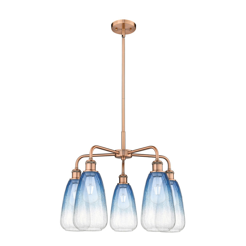Innovations Brookhaven Almond 25in 5-Light Chandelier | Industrial Antique Copper Steel and Sapphire Blue Glass | Kitchen | Model 516-5CR-AC-G480-6SB