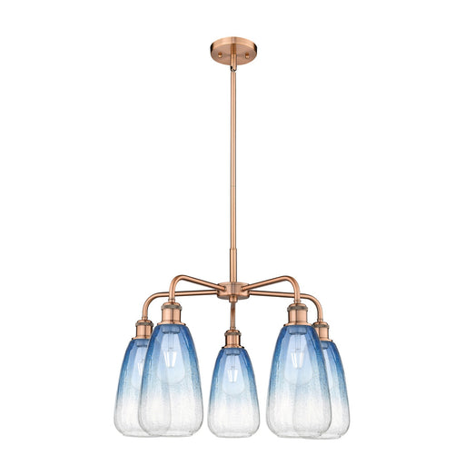 Innovations Brookhaven Almond 25in 5-Light Chandelier | Industrial Antique Copper Steel and Sapphire Blue Glass | Kitchen | Model 516-5CR-AC-G480-6SB