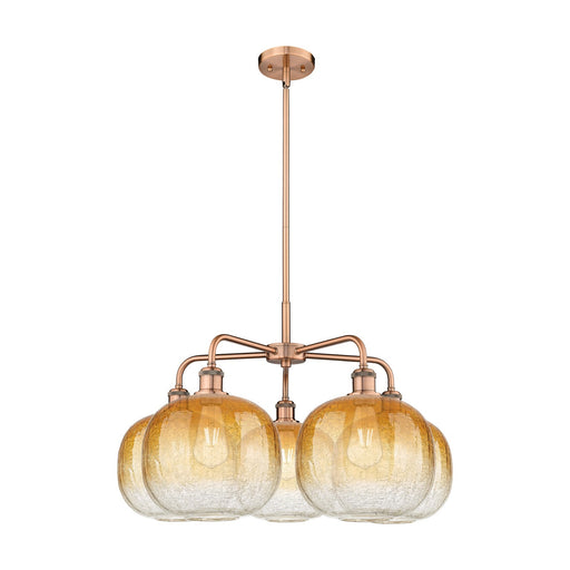 Innovations Brookhaven Sphere 29in 5-Light Chandelier | Industrial Antique Copper Steel and Amber Glass | Dining Room & | Model 516-5CR-AC-G481-10AM