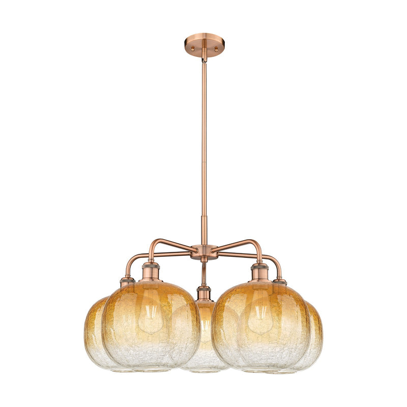 Innovations Brookhaven Sphere 29in 5-Light Chandelier | Industrial Antique Copper Steel and Amber Glass | Dining Room & | Model 516-5CR-AC-G481-10AM