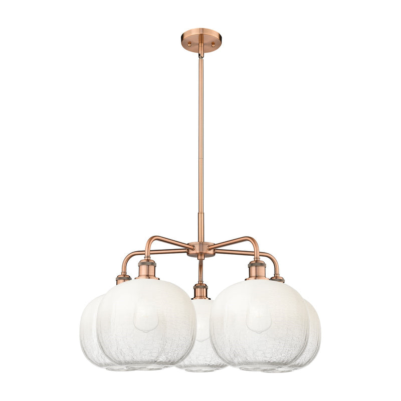 Innovations Brookhaven Sphere 29in 5-Light Chandelier | Industrial Antique Copper Steel and Opal Glass | Dining Room & Living | Model 516-5CR-AC-G481-10OP