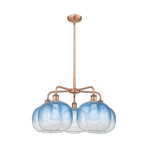 Innovations Brookhaven Sphere 29in 5-Light Chandelier | Industrial Antique Copper and Sapphire Blue Glass | Kitchen Island & | Model 516-5CR-AC-G481-10SB