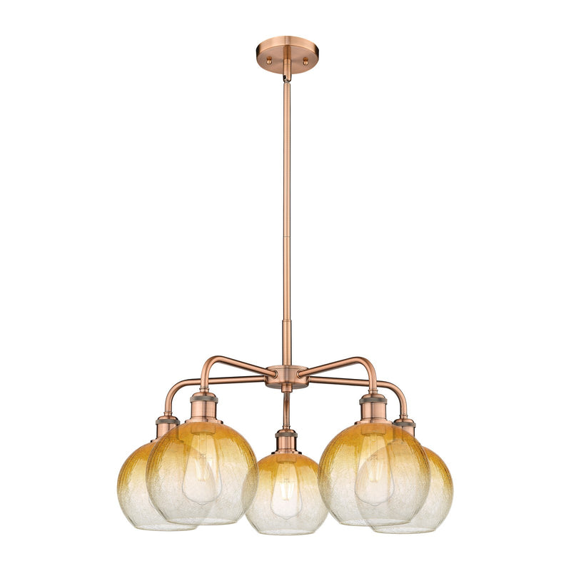 Innovations Brookhaven Globe 26in 5-Light Chandelier | Industrial Antique Copper Steel and Amber Glass | Dining Room & Living | Model 516-5CR-AC-G483-8AM