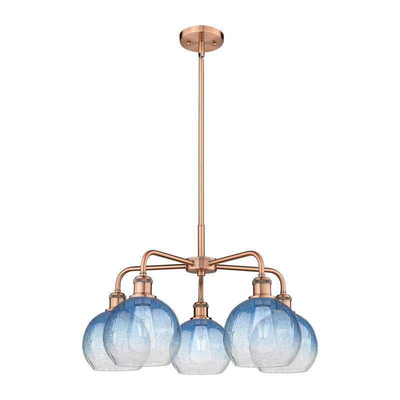 Innovations Brookhaven Globe 26in 5-Light Chandelier | Industrial Antique Copper and Sapphire Blue Glass | Dining Room & | Model 516-5CR-AC-G483-8SB