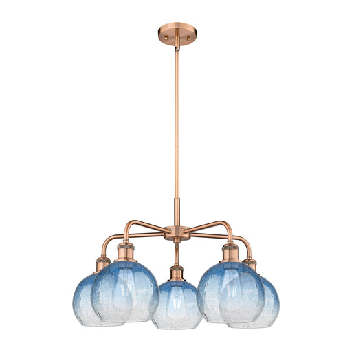 Innovations Brookhaven Globe 26in 5-Light Chandelier | Industrial Antique Copper and Sapphire Blue Glass | Dining Room & | Model 516-5CR-AC-G483-8SB