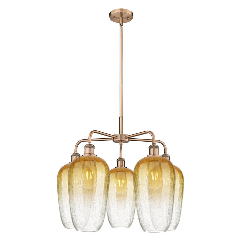 Innovations Brookhaven Flute 26in 5-Light Chandelier | Industrial Antique Copper and Amber Glass | Dining Room & Living Room | Model 516-5CR-AC-G484-7AM