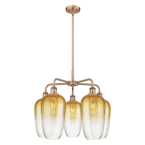 Innovations Brookhaven Flute 26in 5-Light Chandelier | Industrial Antique Copper and Amber Glass | Dining Room & Living Room | Model 516-5CR-AC-G484-7AM
