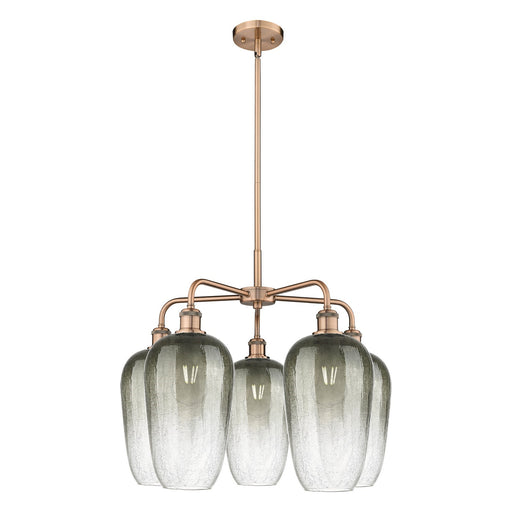 Innovations Brookhaven Flute 26in 5-Light Chandelier | Industrial Antique Copper and Slate Glass | Dining Room & Living Room | Model 516-5CR-AC-G484-7SL