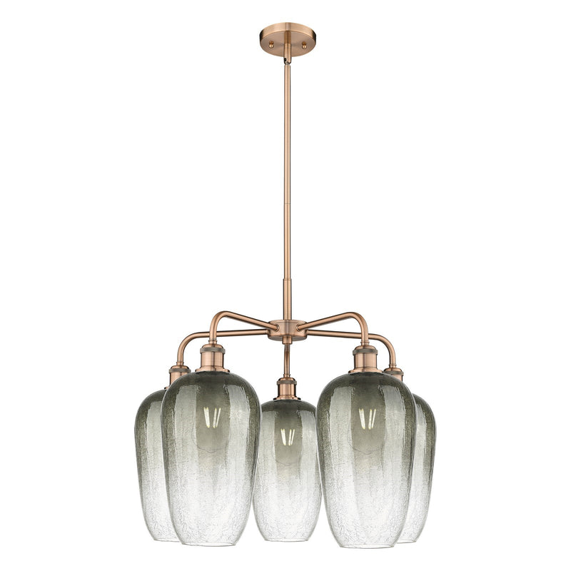 Innovations Brookhaven Flute 26in 5-Light Chandelier | Industrial Antique Copper and Slate Glass | Dining Room & Living Room | Model 516-5CR-AC-G484-7SL
