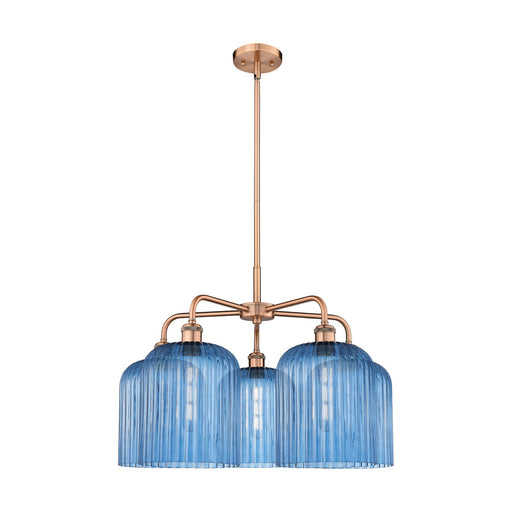 Innovations Bridal Veil 23in 5-Light Chandelier | Art Nouveau Antique Copper and Princess Blue Ribbed Glass | Dining Room & | Model 516-5CR-AC-G559-8BL