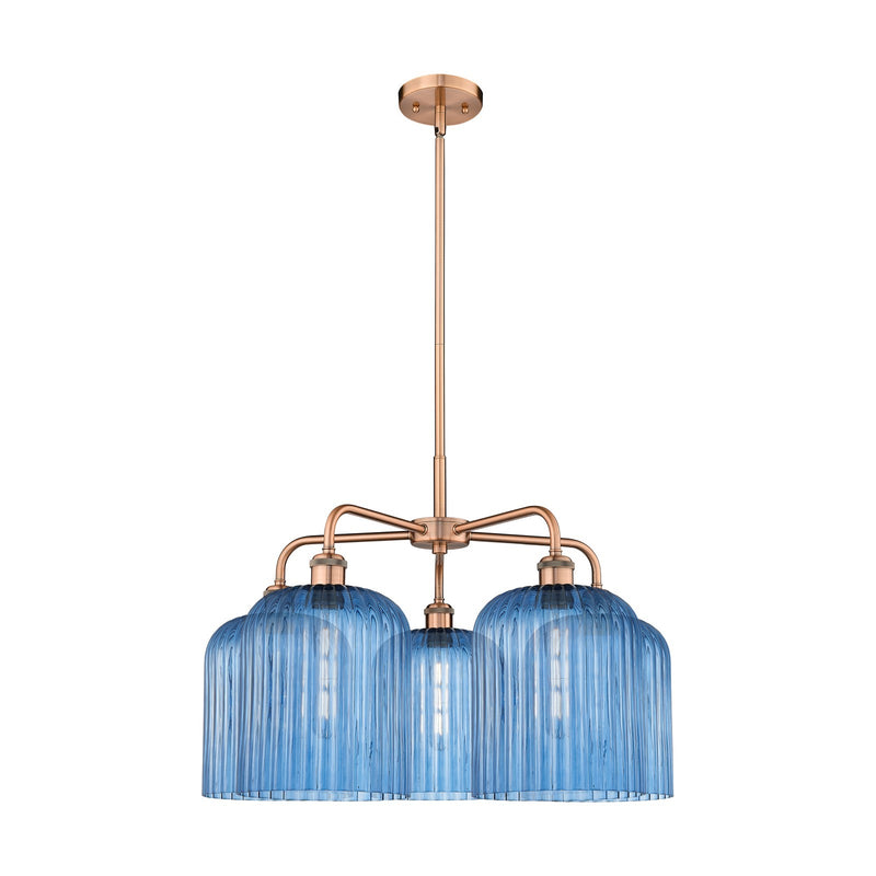 Innovations Bridal Veil 23in 5-Light Chandelier | Art Nouveau Antique Copper and Princess Blue Ribbed Glass | Dining Room & | Model 516-5CR-AC-G559-8BL