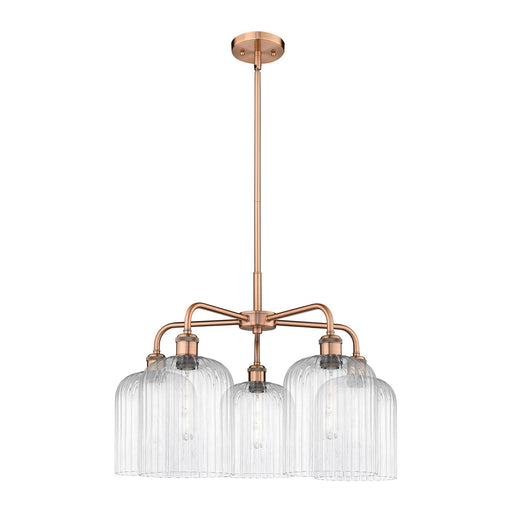 Innovations Bridal Veil 23in 5-Light Chandelier | Art Nouveau Antique Copper Steel and Clear Ribbed Glass | Dining Room & | Model 516-5CR-AC-G559-8CL