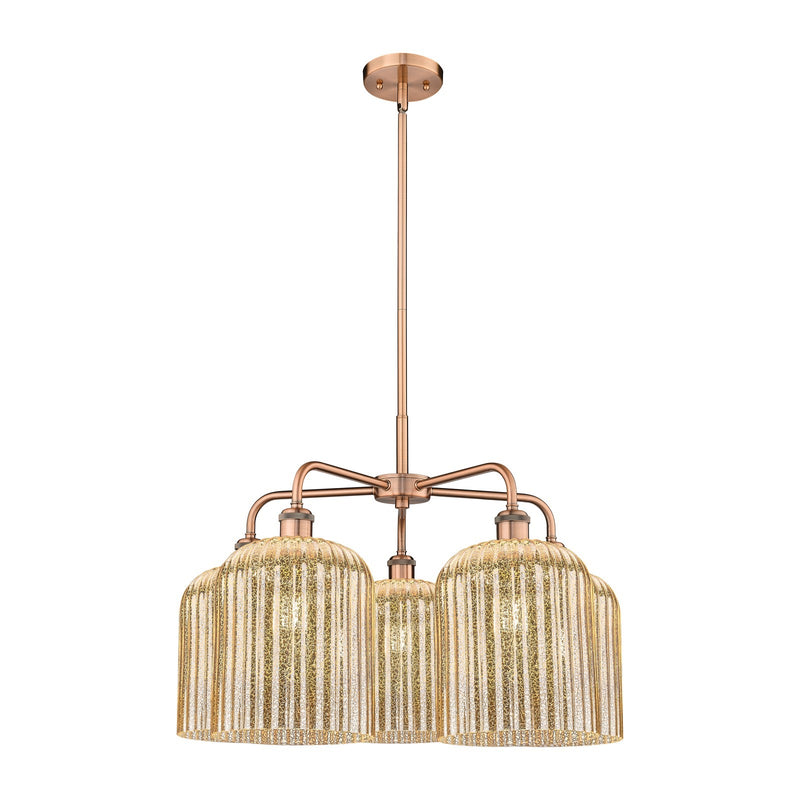 Innovations Bridal Veil 23in 5-Light Chandelier | Art Nouveau Antique Copper Steel and Mercury Ribbed Glass | Dining Room & | Model 516-5CR-AC-G559-8ME