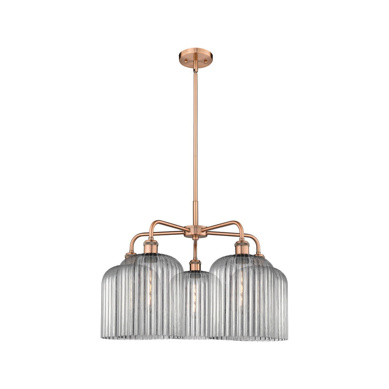 Innovations Bridal Veil 23in 5-Light Chandelier | Art Nouveau Antique Copper and Light Smoke Ribbed Glass | Dining Room & | Model 516-5CR-AC-G559-8SM