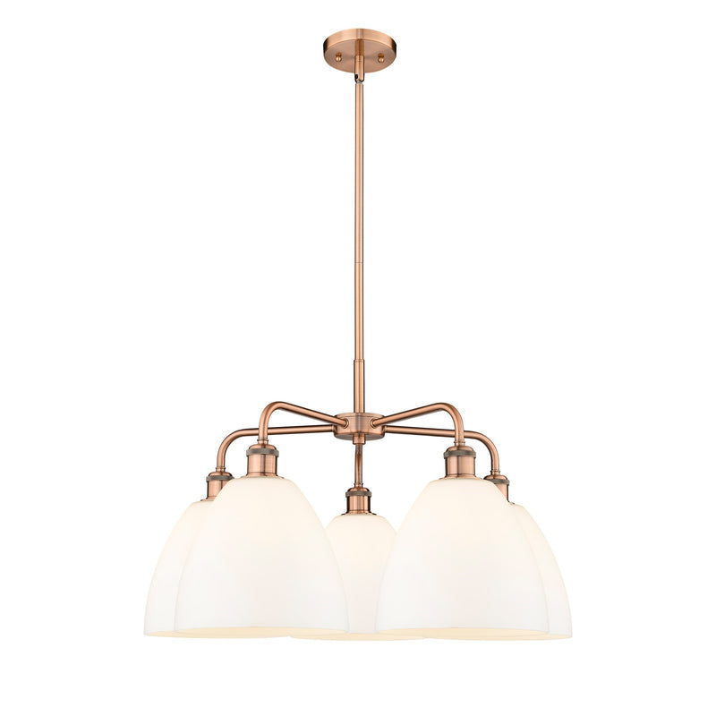 Innovations Bristol 27in 5-Light Chandelier | Industrial Antique Copper Steel and Matte White Glass | Dining Room & Living Room | Model 516-5CR-AC-GBD-91