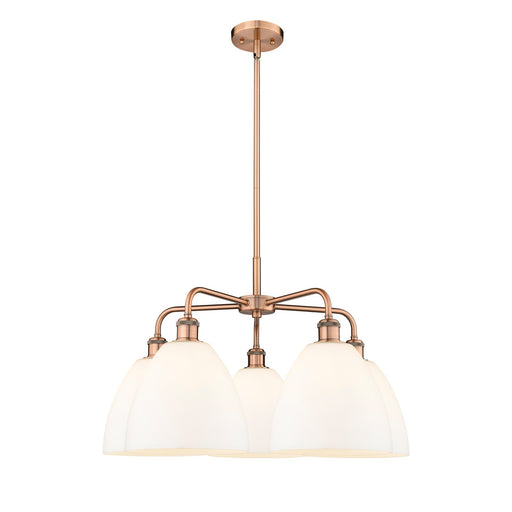 Innovations Bristol 27in 5-Light Chandelier | Industrial Antique Copper Steel and Matte White Glass | Dining Room & Living Room | Model 516-5CR-AC-GBD-91