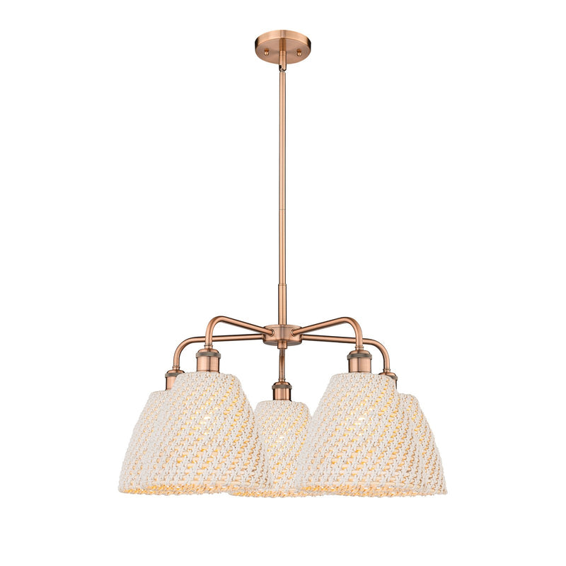 Innovations Bristol Natural 28in 5-Light Chandelier | Industrial Antique Copper Steel and Natural Fiber Dome Shade | Kitchen | Model 516-5CR-AC-NBD-9-NAT