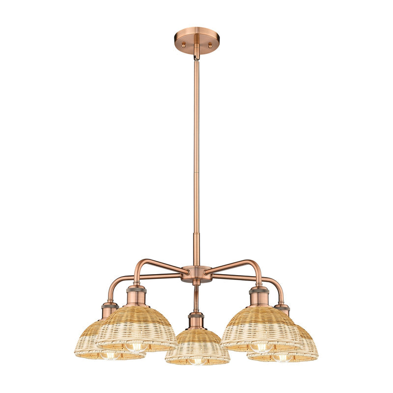 Innovations Bristol Natural II 26in 5-Light Chandelier | Industrial Antique Copper Steel and Natural Fiber Dome Shade | Model 516-5CR-AC-NBD2-75-NAT