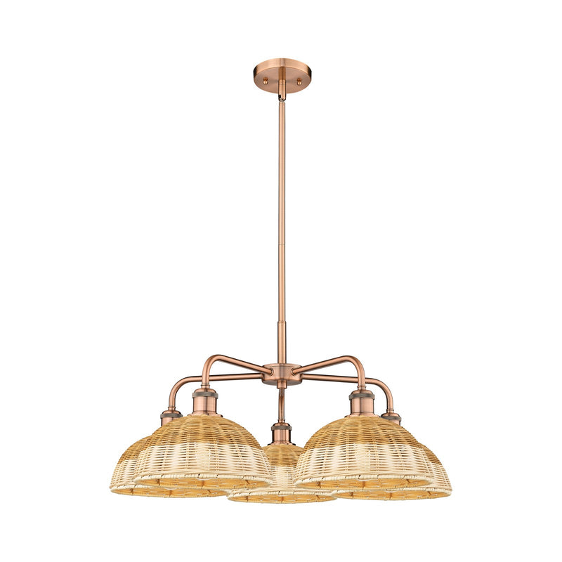 Innovations Lighting Bristol Natural II 28in 5-Light Chandelier | Industrial Antique Copper and Natural Fiber Dome Shade | Model 516-5CR-AC-NBD2-9-NAT