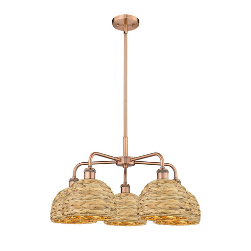 Innovations Woven Rattan 27in 5-Light Chandelier | Industrial Antique Copper and Natural Fiber | Dining Room & Living Room | Model 516-5CR-AC-RBD-8-NAT