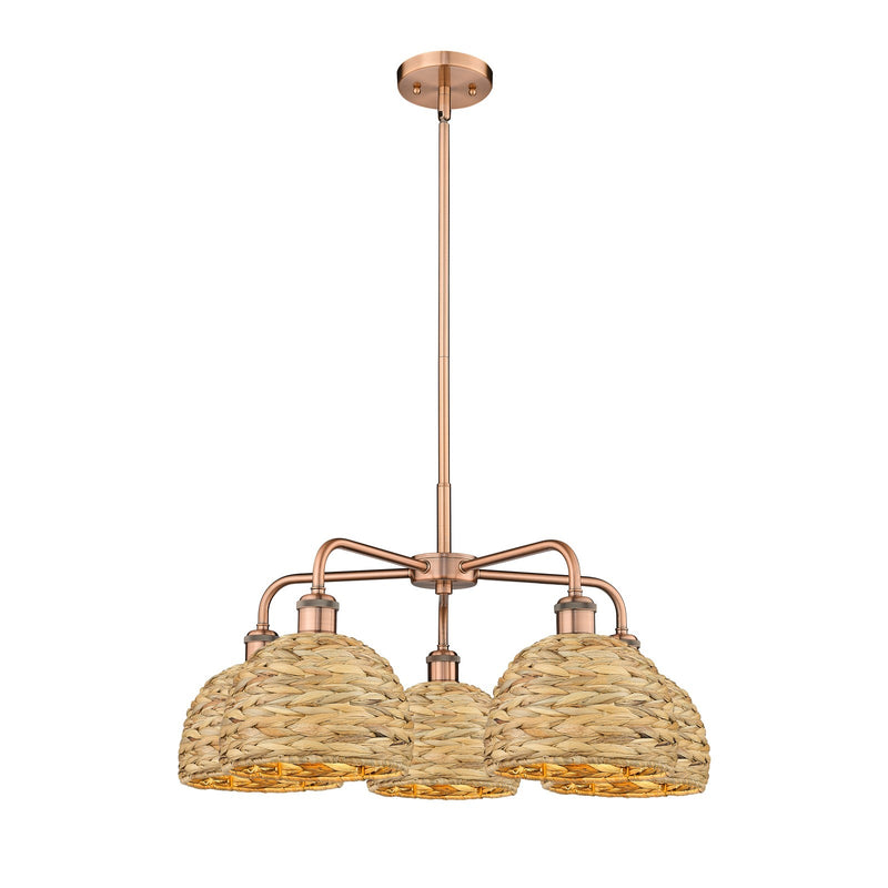 Innovations Woven Rattan 27in 5-Light Chandelier | Industrial Antique Copper and Natural Fiber | Dining Room & Living Room | Model 516-5CR-AC-RBD-8-NAT