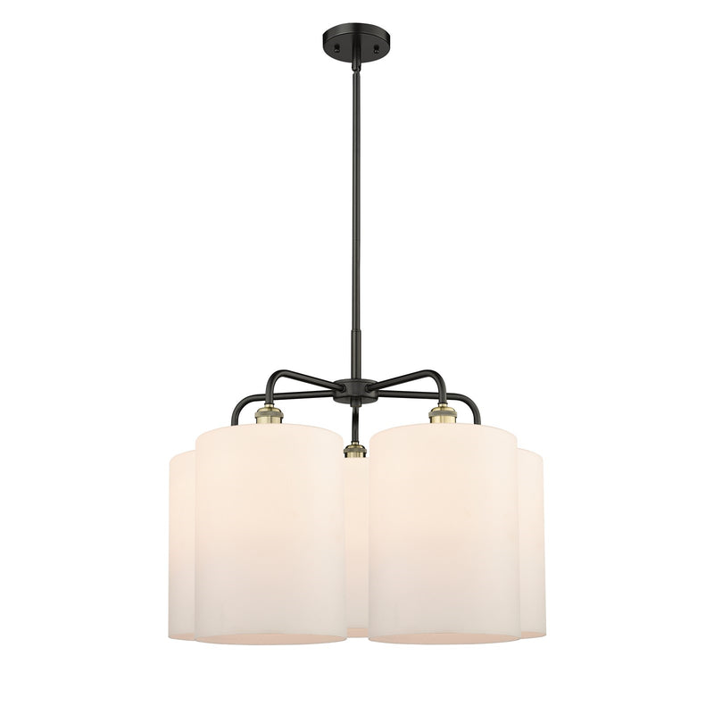 Innovations Cobbleskill 28in 5-Light Chandelier | Industrial Black Antique Brass and Matte White Glass | Kitchen Island & | Model 516-5CR-BAB-G111-L