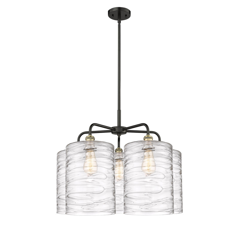 Innovations Cobbleskill 28in 5-Light Chandelier | Industrial Black Antique Brass Steel and Deco Swirl Glass | Dining Room & | Model 516-5CR-BAB-G1113-L