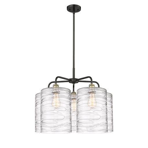 Innovations Cobbleskill 28in 5-Light Chandelier | Industrial Black Antique Brass Steel and Deco Swirl Glass | Dining Room & | Model 516-5CR-BAB-G1113-L