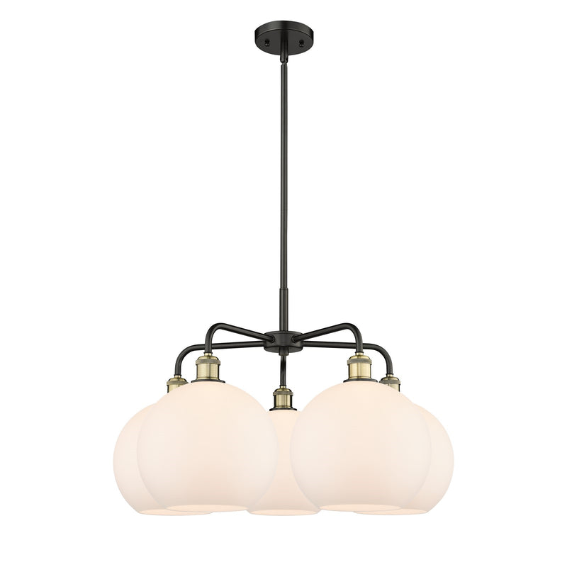 Innovations Athens 28in 5-Light Chandelier | Industrial Black Antique Brass and Matte White Glass | Kitchen Island & Dining | Model 516-5CR-BAB-G121-10