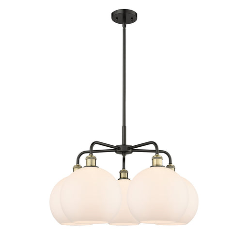 Innovations Athens 28in 5-Light Chandelier | Industrial Black Antique Brass and Matte White Glass | Kitchen Island & Dining | Model 516-5CR-BAB-G121-10