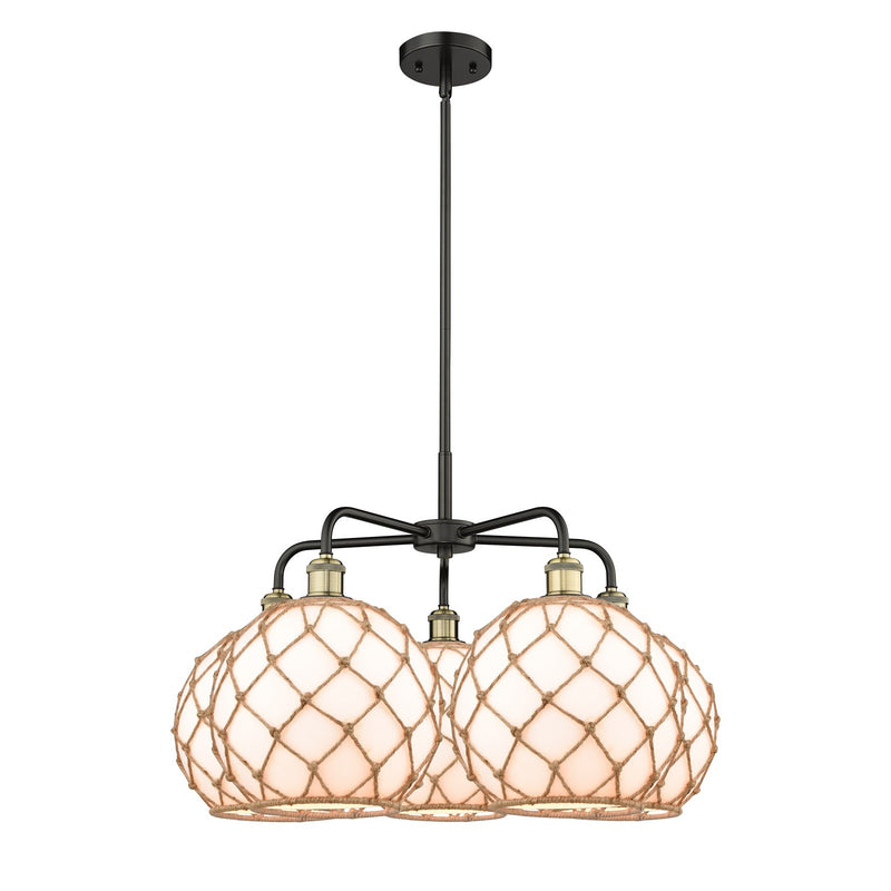 Innovations Farmhouse Rope 29in 5-Light Chandelier | Industrial Black Antique Brass and Matte White Glass with Rope Shade | Model 516-5CR-BAB-G121-10RB