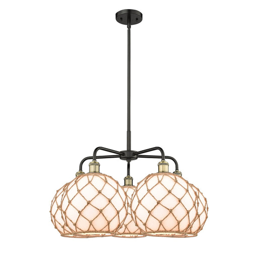 Innovations Farmhouse Rope 29in 5-Light Chandelier | Industrial Black Antique Brass and Matte White Glass with Rope Shade | Model 516-5CR-BAB-G121-10RB