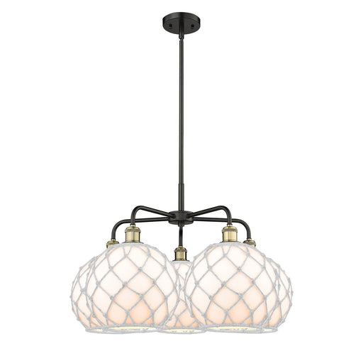 Innovations Farmhouse Rope 29in 5-Light Chandelier | Industrial Black Antique Brass and White Glass with Rope Shade | Model 516-5CR-BAB-G121-10RW