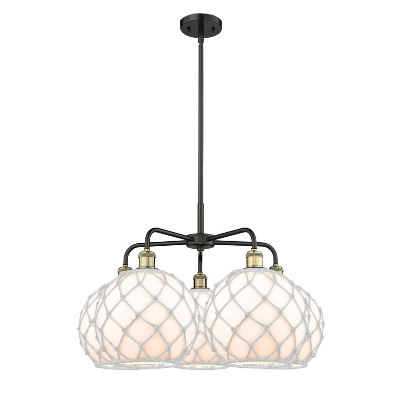 Innovations Farmhouse Rope 29in 5-Light Chandelier | Industrial Black Antique Brass and White Glass with Rope Shade | Model 516-5CR-BAB-G121-10RW