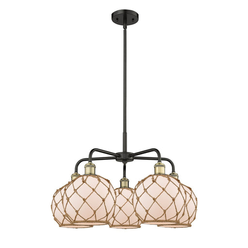 Innovations Farmhouse Rope 27in 5-Light Chandelier | Industrial Black Antique Brass and White Glass with Brown Rope | Dining | Model 516-5CR-BAB-G121-8RB