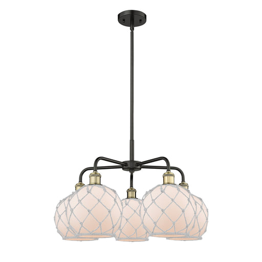 Innovations Farmhouse Rope 27in 5-Light Chandelier | Industrial Black Antique Brass and White Frosted Glass with Rope | Model 516-5CR-BAB-G121-8RW