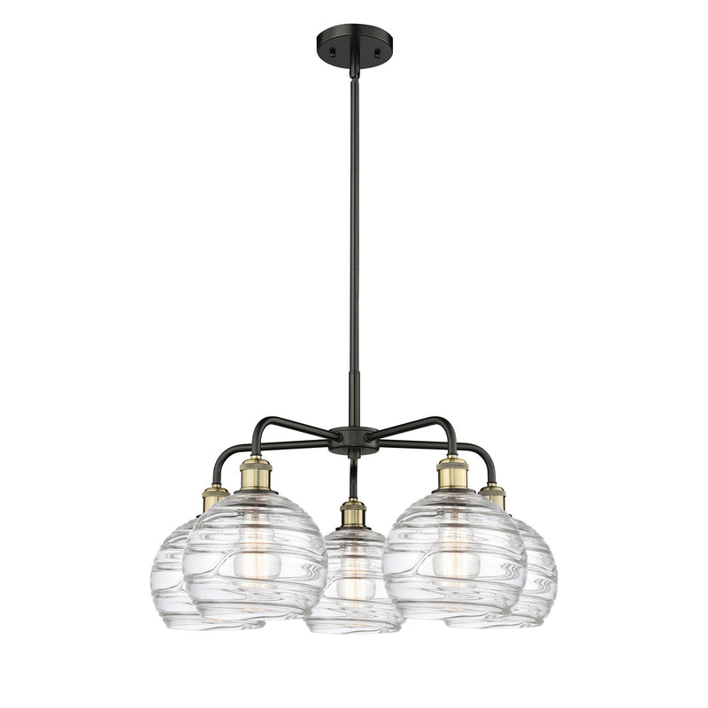 Innovations Athens Deco Swirl 27in 5-Light Chandelier | Industrial Black Antique Brass and Clear Deco Swirl Glass | Dining | Model 516-5CR-BAB-G1213-8CL