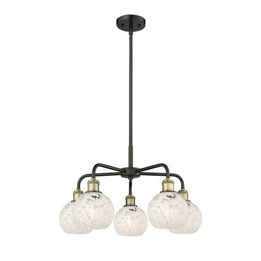 Innovations White Mouchette 24in 5-Light Chandelier | Art Nouveau Black Antique Brass and White Glass | Kitchen Island & | Model 516-5CR-BAB-G1216-6WM