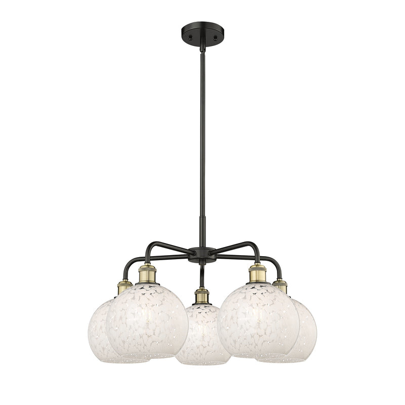 Innovations White Mouchette 26in 5-Light Chandelier | Art Nouveau Black Antique Brass and White Mouchette Glass | Dining | Model 516-5CR-BAB-G1216-8WM